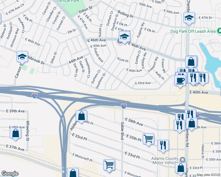 map of restaurants, bars, coffee shops, grocery stores, and more near 4334 Eagle Street in Denver