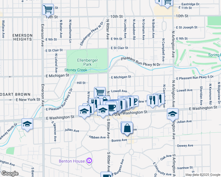 map of restaurants, bars, coffee shops, grocery stores, and more near 328 North Layman Avenue in Indianapolis