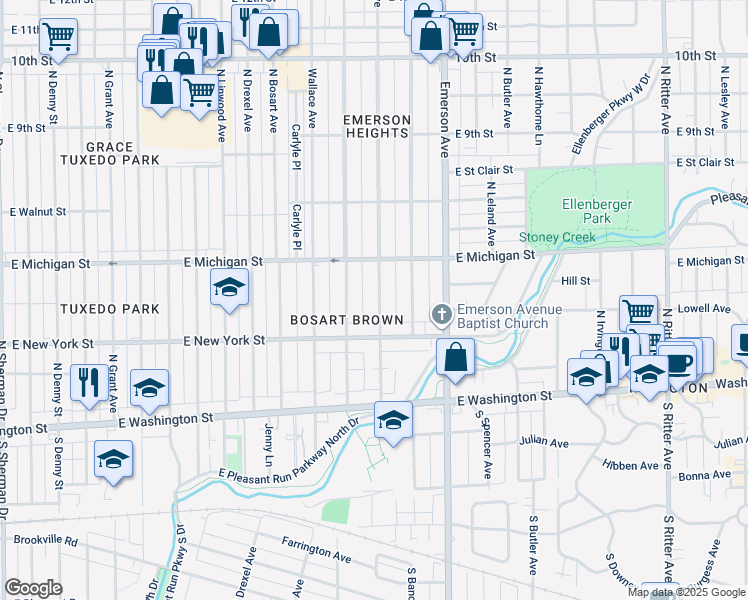 map of restaurants, bars, coffee shops, grocery stores, and more near 418 North Riley Avenue in Indianapolis