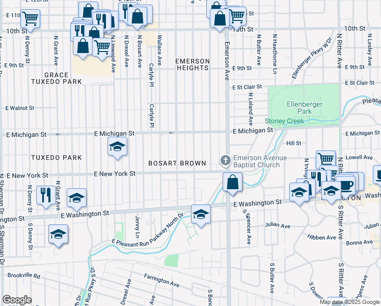 map of restaurants, bars, coffee shops, grocery stores, and more near 418 North Riley Avenue in Indianapolis