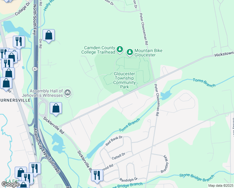 map of restaurants, bars, coffee shops, grocery stores, and more near 300 Hickstown Road in Sicklerville