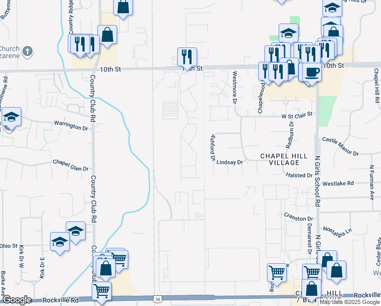 map of restaurants, bars, coffee shops, grocery stores, and more near 7851 Big Horn Trail in Indianapolis