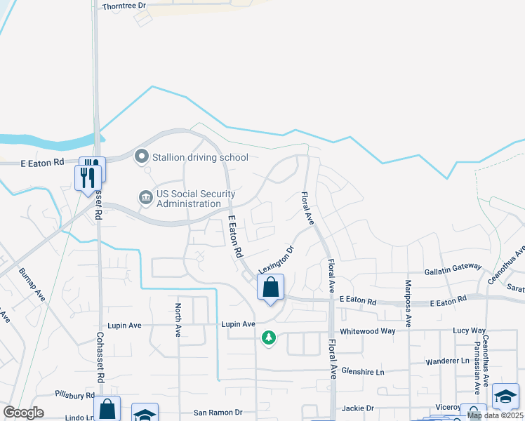 map of restaurants, bars, coffee shops, grocery stores, and more near 9 Avante Way in Chico