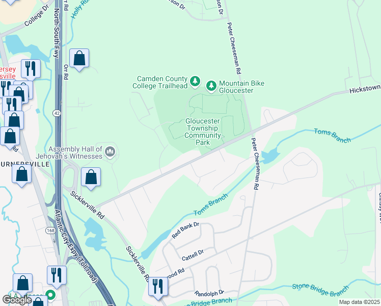 map of restaurants, bars, coffee shops, grocery stores, and more near 300 Hickstown Road in Sicklerville