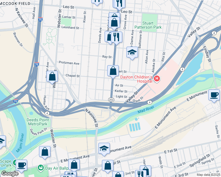 map of restaurants, bars, coffee shops, grocery stores, and more near 324 Maryland Avenue in Dayton