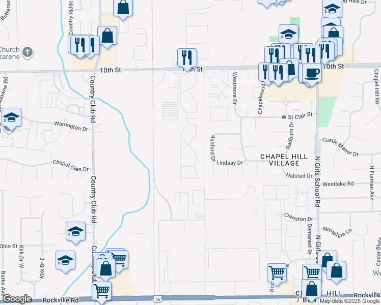 map of restaurants, bars, coffee shops, grocery stores, and more near 7851 Big Horn Trail in Indianapolis