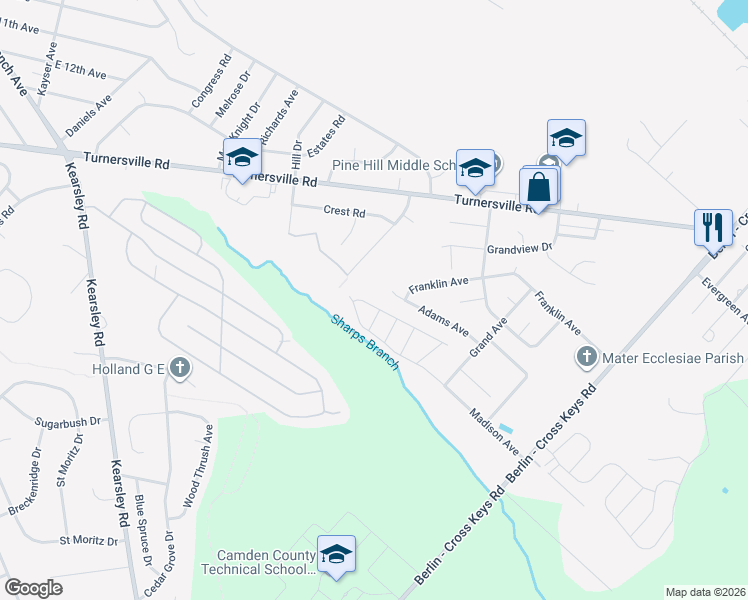 map of restaurants, bars, coffee shops, grocery stores, and more near 48 Adams Avenue in Berlin