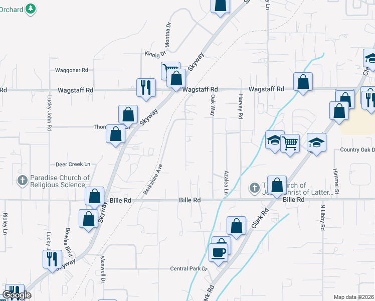 map of restaurants, bars, coffee shops, grocery stores, and more near 6296 Diamond Avenue in Paradise