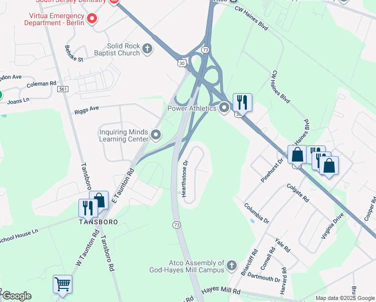 map of restaurants, bars, coffee shops, grocery stores, and more near 176 Hearthstone Drive in Berlin
