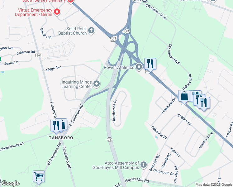 map of restaurants, bars, coffee shops, grocery stores, and more near 176 Hearthstone Drive in Berlin