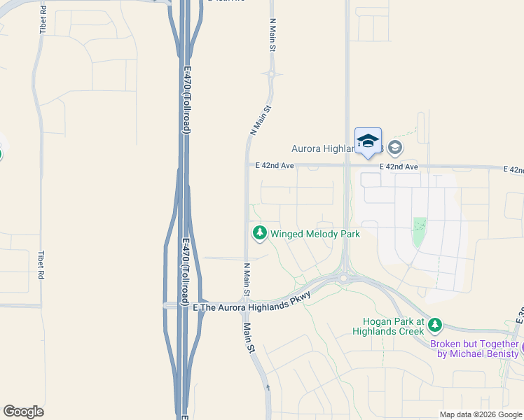 map of restaurants, bars, coffee shops, grocery stores, and more near 23700 East 42nd Avenue in Aurora