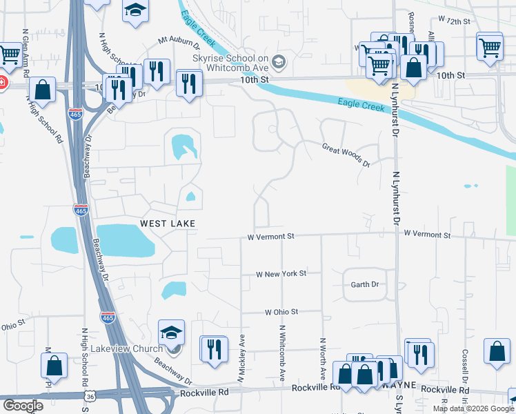 map of restaurants, bars, coffee shops, grocery stores, and more near 518 Grand Woods Drive in Indianapolis