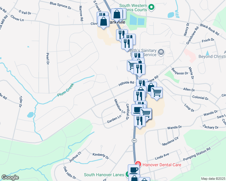 map of restaurants, bars, coffee shops, grocery stores, and more near 15 Meadow Lane in Hanover