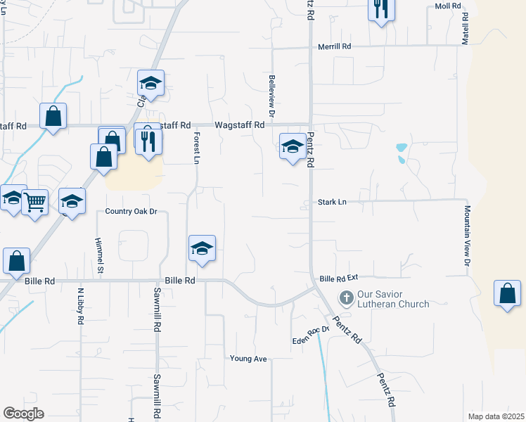 map of restaurants, bars, coffee shops, grocery stores, and more near 1647 Meadowbrook Lane in Paradise