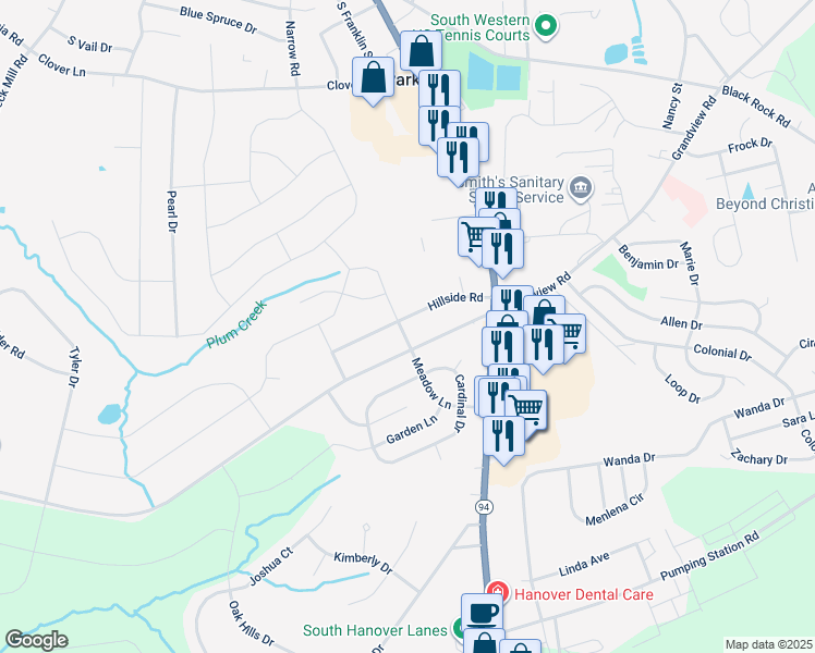 map of restaurants, bars, coffee shops, grocery stores, and more near 15 Meadow Lane in Hanover