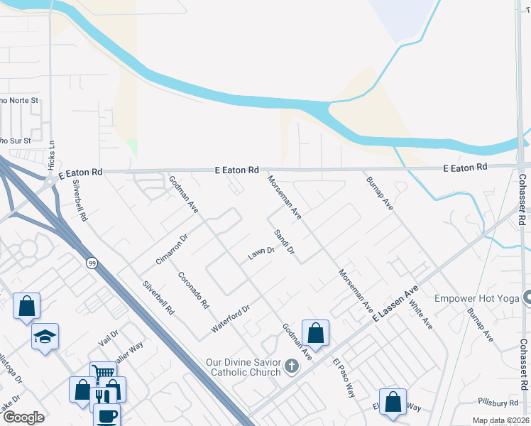 map of restaurants, bars, coffee shops, grocery stores, and more near 3019 Sandi Drive in Chico