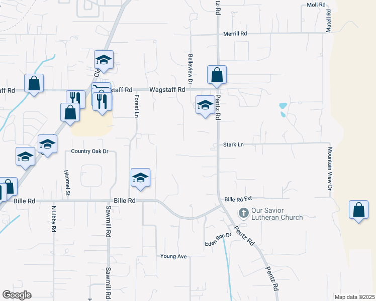 map of restaurants, bars, coffee shops, grocery stores, and more near 1647 Meadowbrook Lane in Paradise