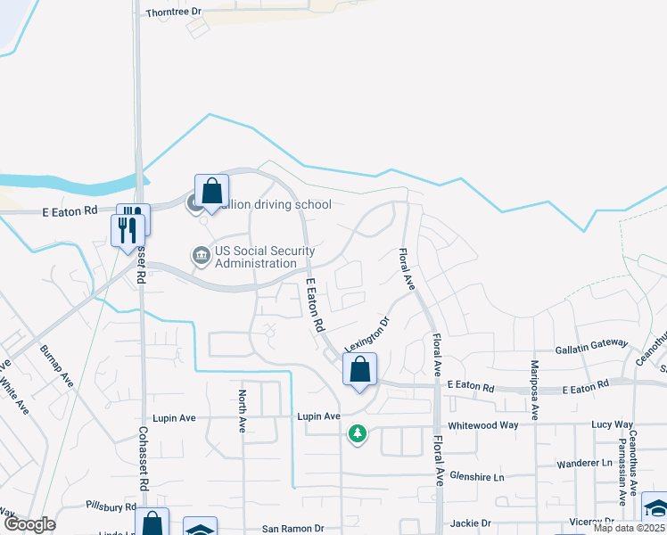 map of restaurants, bars, coffee shops, grocery stores, and more near 1577 East Lassen Avenue in Chico