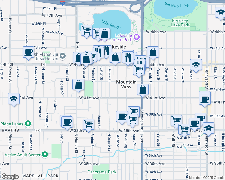 map of restaurants, bars, coffee shops, grocery stores, and more near 4153 Chase Street in Denver