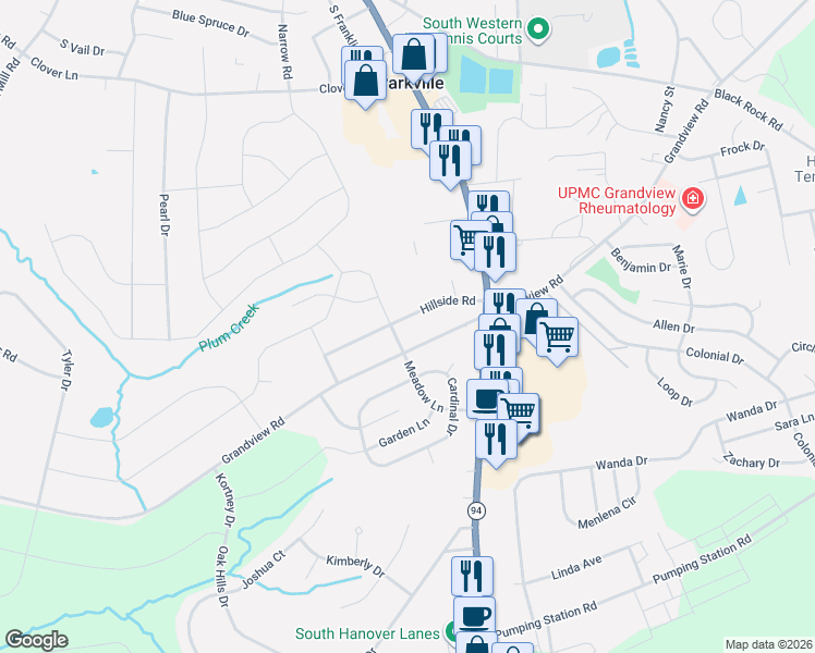 map of restaurants, bars, coffee shops, grocery stores, and more near 52 Hillside Rd in Hanover