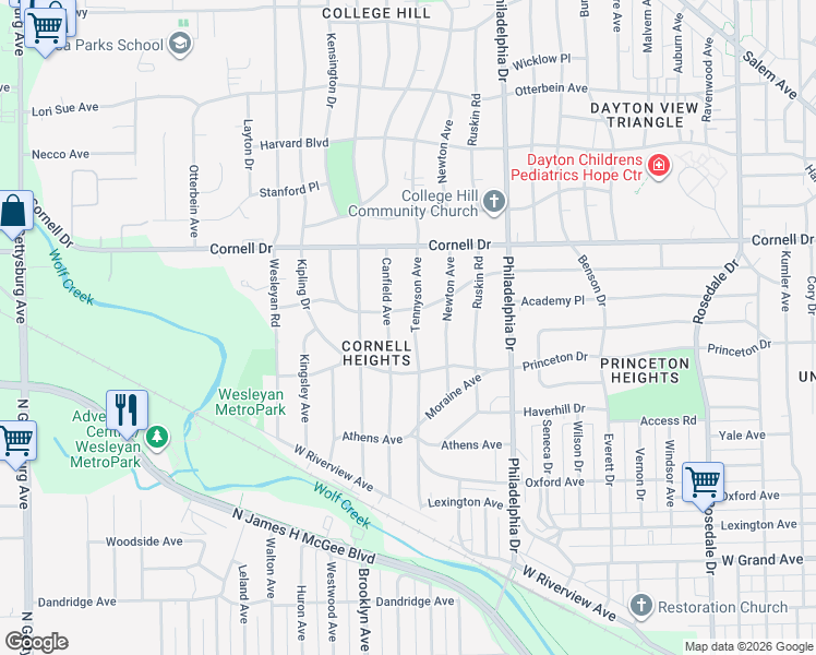map of restaurants, bars, coffee shops, grocery stores, and more near 1439 Tennyson Avenue in Dayton
