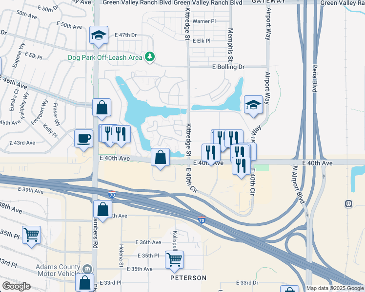 map of restaurants, bars, coffee shops, grocery stores, and more near 4255 Kittredge Street in Denver