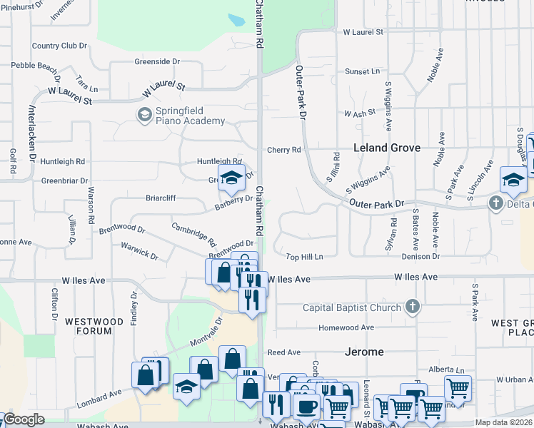 map of restaurants, bars, coffee shops, grocery stores, and more near 2300-2468 Old Chatham Rd in Springfield