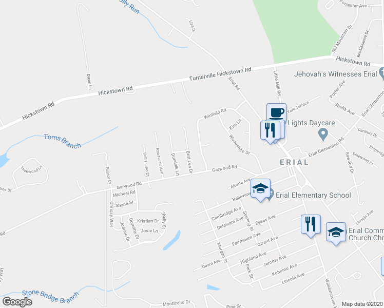 map of restaurants, bars, coffee shops, grocery stores, and more near 9 Britt Lea Drive in Sicklerville