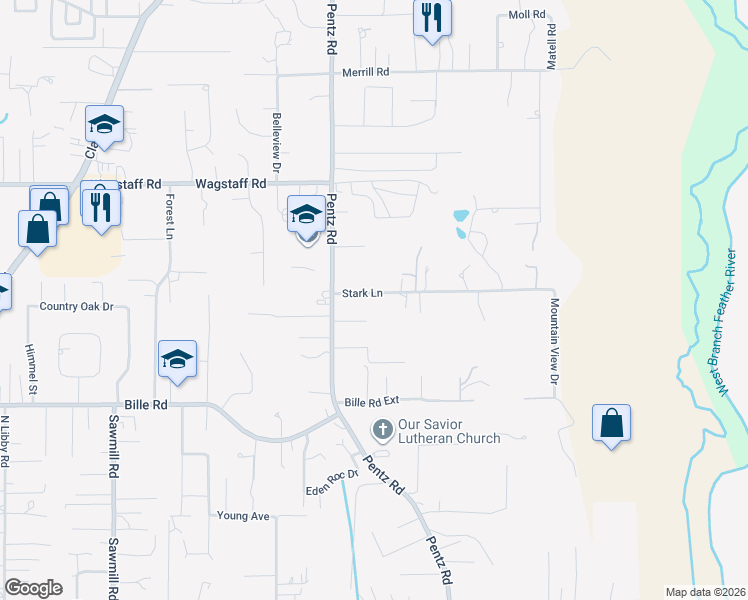 map of restaurants, bars, coffee shops, grocery stores, and more near 1772 Stark Lane in Paradise