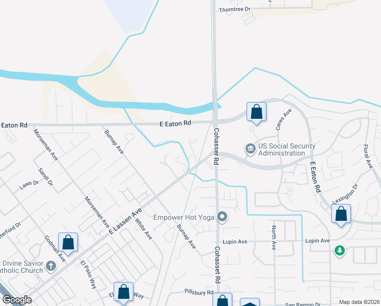 map of restaurants, bars, coffee shops, grocery stores, and more near 2823 Northgate Drive in Chico