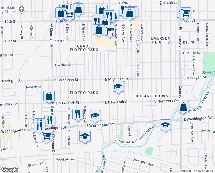map of restaurants, bars, coffee shops, grocery stores, and more near 424 North Euclid Avenue in Indianapolis
