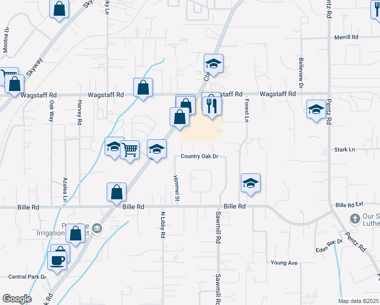map of restaurants, bars, coffee shops, grocery stores, and more near 6269 Mountain Meadow Court in Paradise