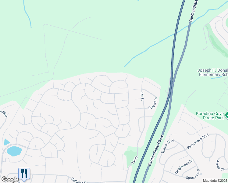 map of restaurants, bars, coffee shops, grocery stores, and more near 235 Mirage Boulevard in Barnegat Township