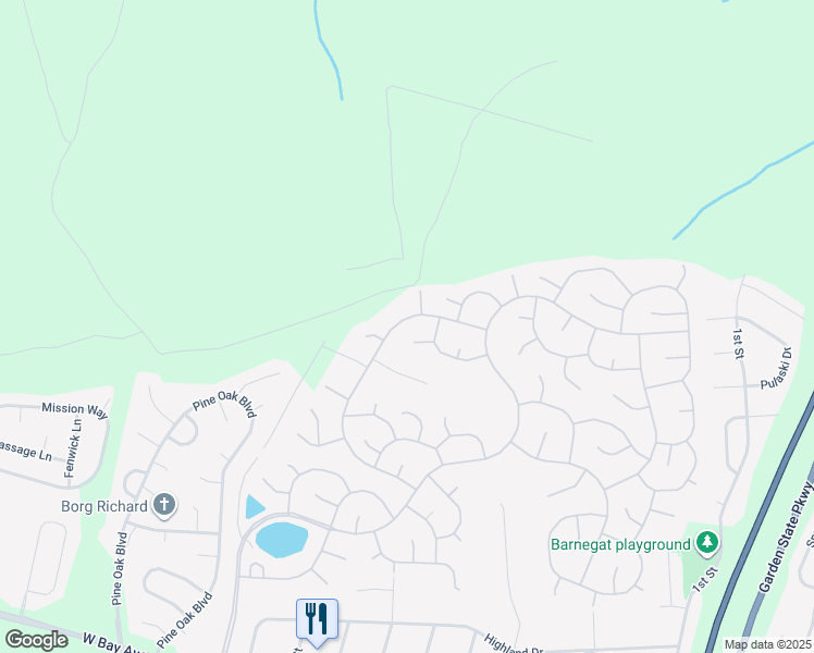 map of restaurants, bars, coffee shops, grocery stores, and more near 110 Lakeland Drive in Barnegat Township