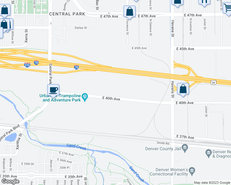 map of restaurants, bars, coffee shops, grocery stores, and more near 10035 East 40th Avenue in Denver