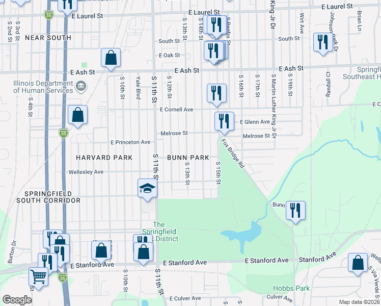 map of restaurants, bars, coffee shops, grocery stores, and more near 2365 South 13th Street in Springfield