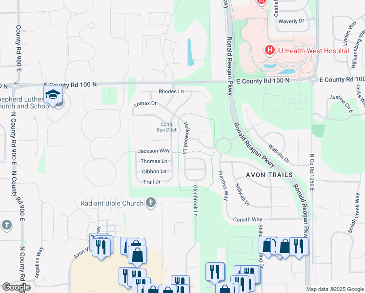 map of restaurants, bars, coffee shops, grocery stores, and more near 706 Hollowood Lane in Avon