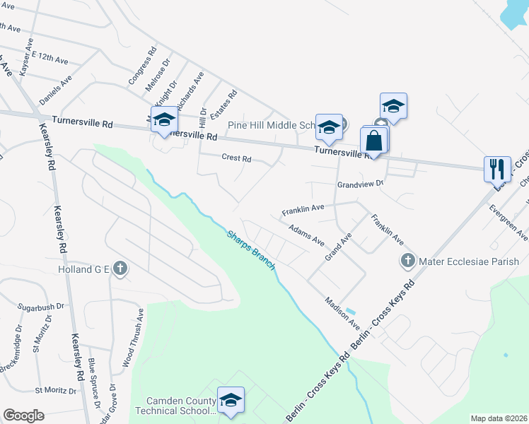 map of restaurants, bars, coffee shops, grocery stores, and more near 48 Adams Avenue in Berlin