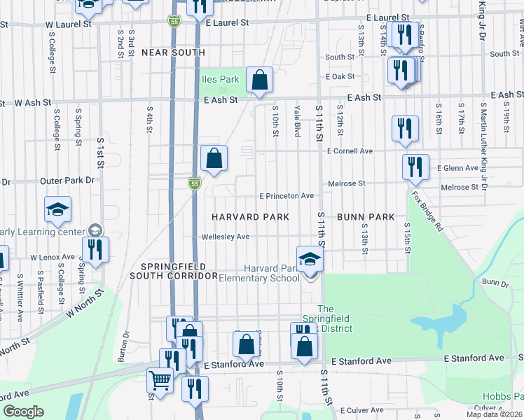 map of restaurants, bars, coffee shops, grocery stores, and more near 2322 South 9th Street in Springfield