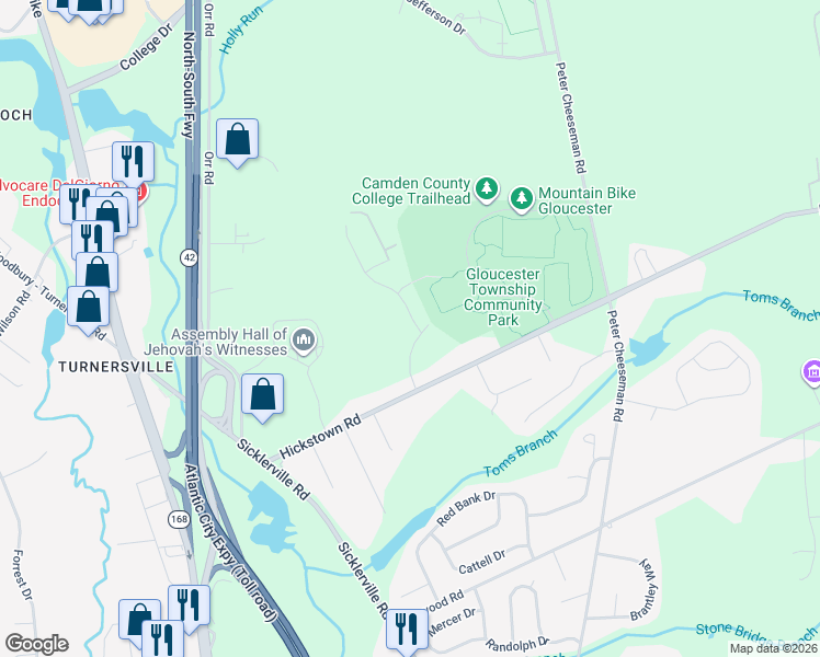 map of restaurants, bars, coffee shops, grocery stores, and more near 572 Loch Lomond Drive in Sicklerville