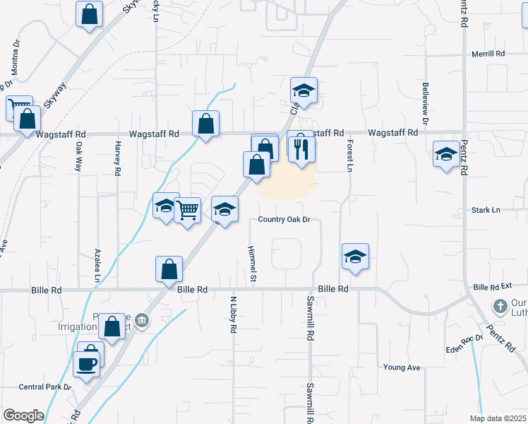 map of restaurants, bars, coffee shops, grocery stores, and more near 6274 Melene Court in Paradise