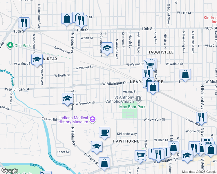 map of restaurants, bars, coffee shops, grocery stores, and more near 464 North Concord Street in Indianapolis