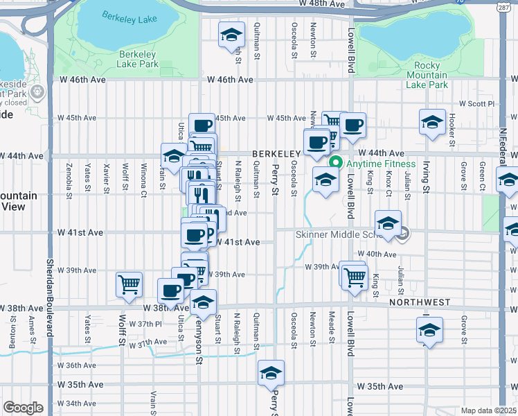 map of restaurants, bars, coffee shops, grocery stores, and more near 4202 Quitman Street in Denver