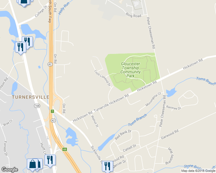 map of restaurants, bars, coffee shops, grocery stores, and more near 572 Loch Lomond Drive in Sicklerville