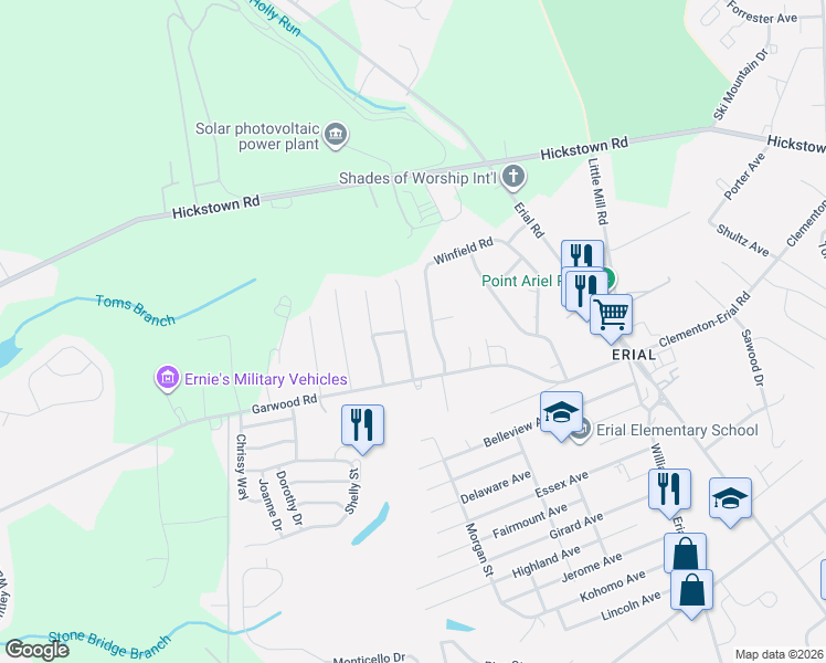 map of restaurants, bars, coffee shops, grocery stores, and more near 9 Britt Lea Drive in Sicklerville