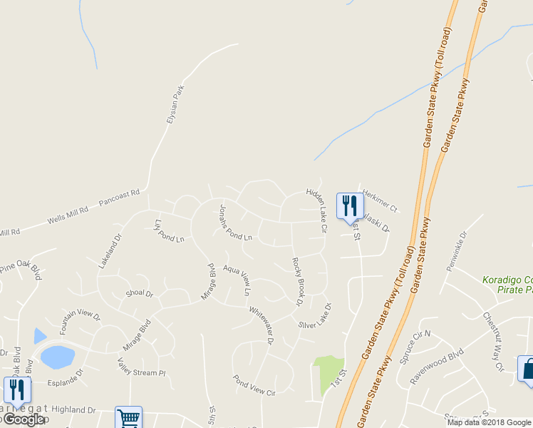map of restaurants, bars, coffee shops, grocery stores, and more near 223 Mirage Boulevard in Barnegat Township
