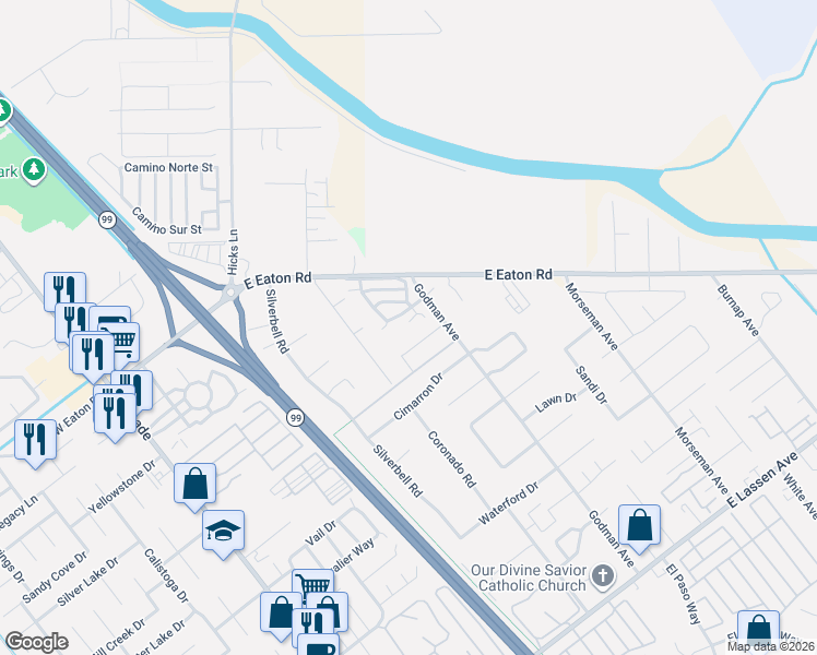 map of restaurants, bars, coffee shops, grocery stores, and more near 596 Desiree Lane in Chico
