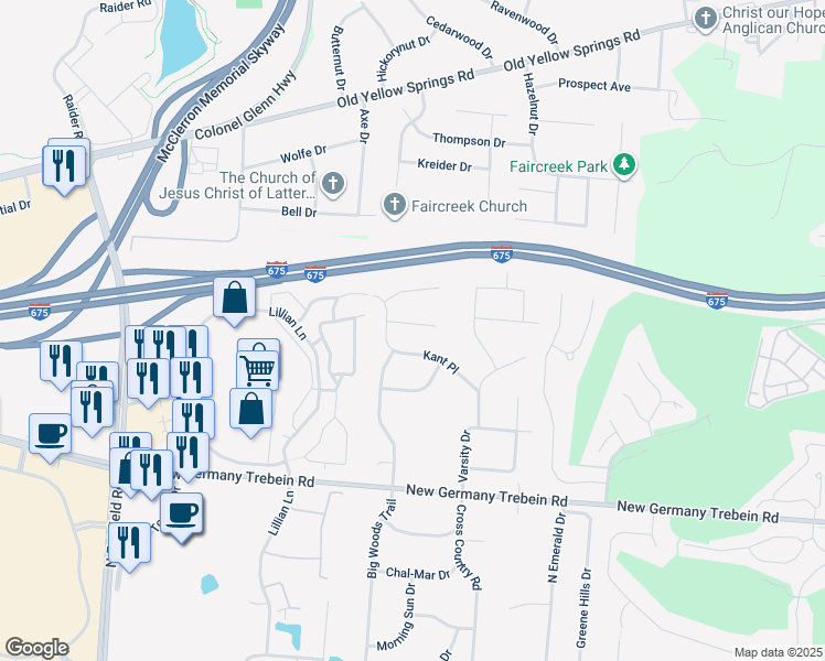 map of restaurants, bars, coffee shops, grocery stores, and more near 2731 Laurelwood Court in Beavercreek