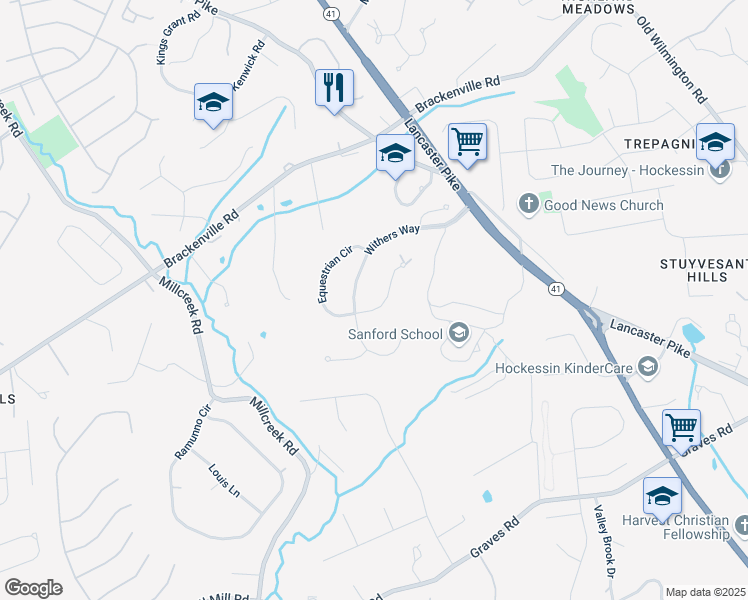 map of restaurants, bars, coffee shops, grocery stores, and more near 4 Foxview Circle in Hockessin