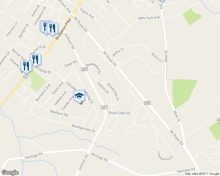 map of restaurants, bars, coffee shops, grocery stores, and more near 7 Brookview Drive in Gloucester County